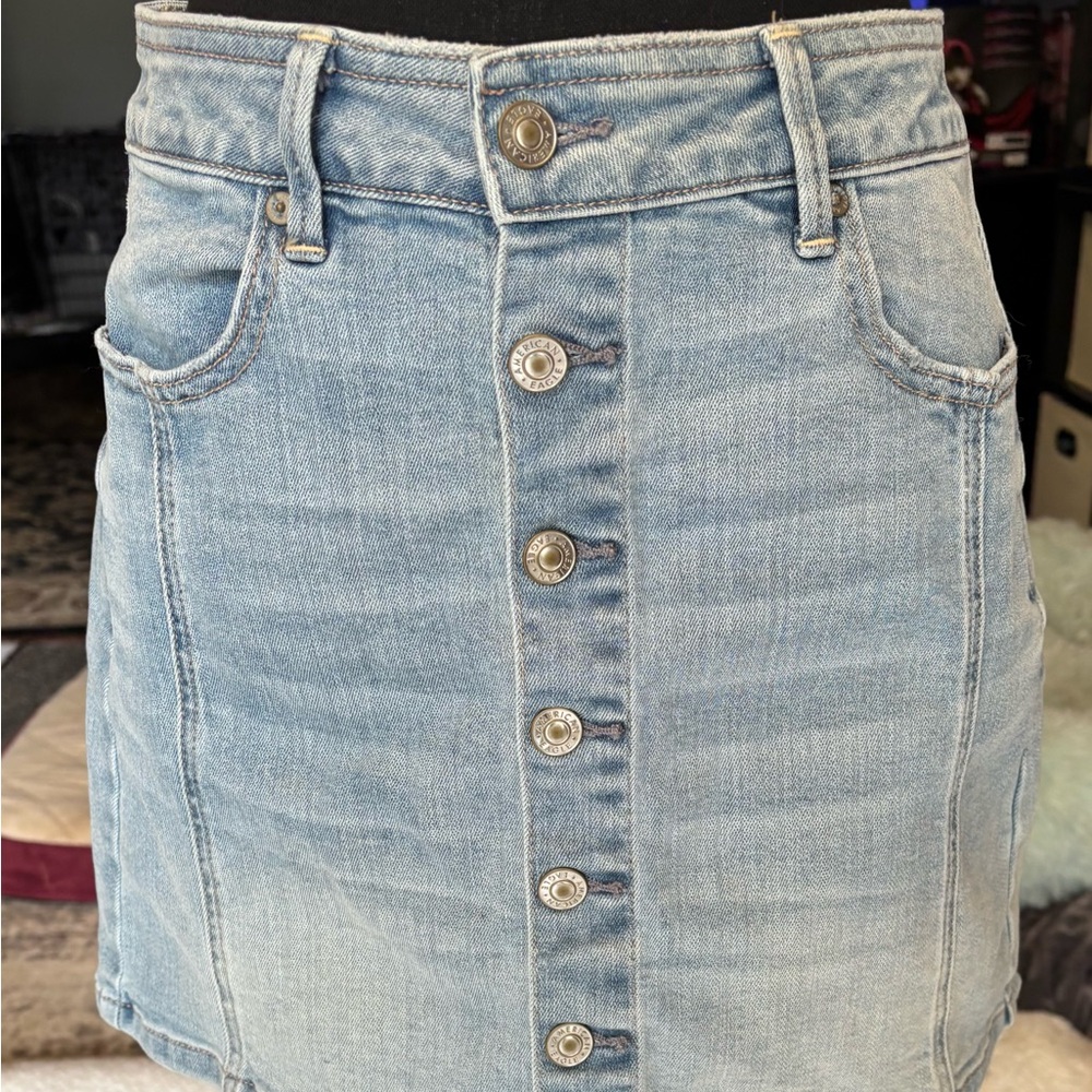 American Eagle Outfitters Sky Blue Stretch Denim Mini Skirt
